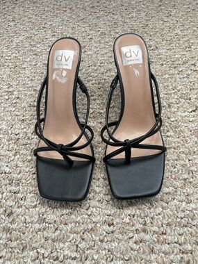 DV by Dolce Vita Black Strappy Square-Toe Heeled Sandals